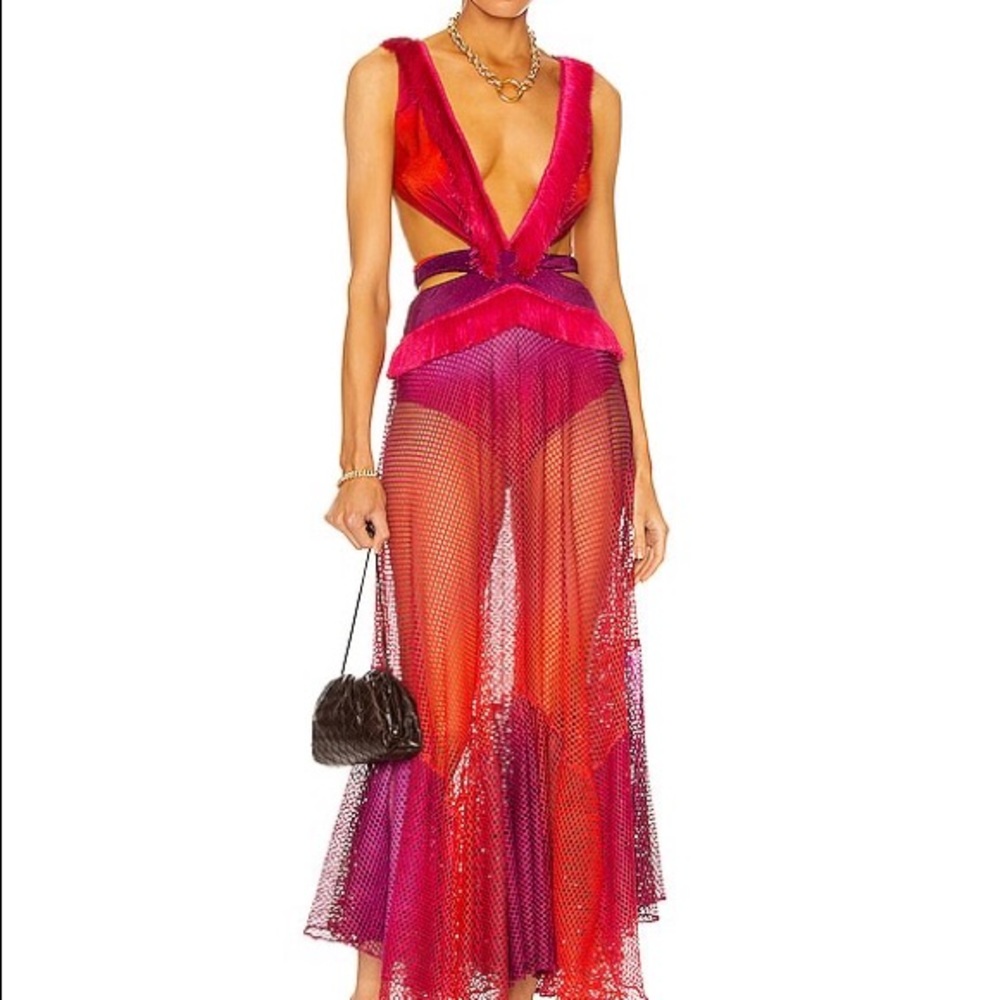 PatBo Netted Fringe Beach Dress Multi medium